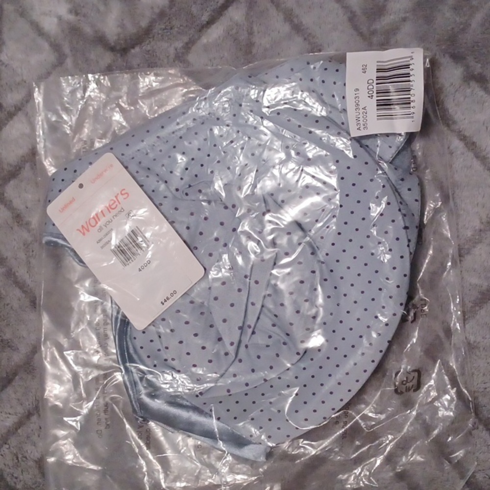 Warners signature satin bra 40DD 35002A style Blue dot